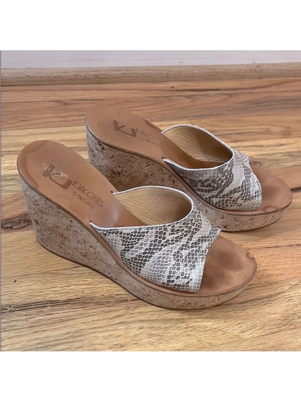 K.Jacques Black and White Snake Print Platform Wedges sz 40/9